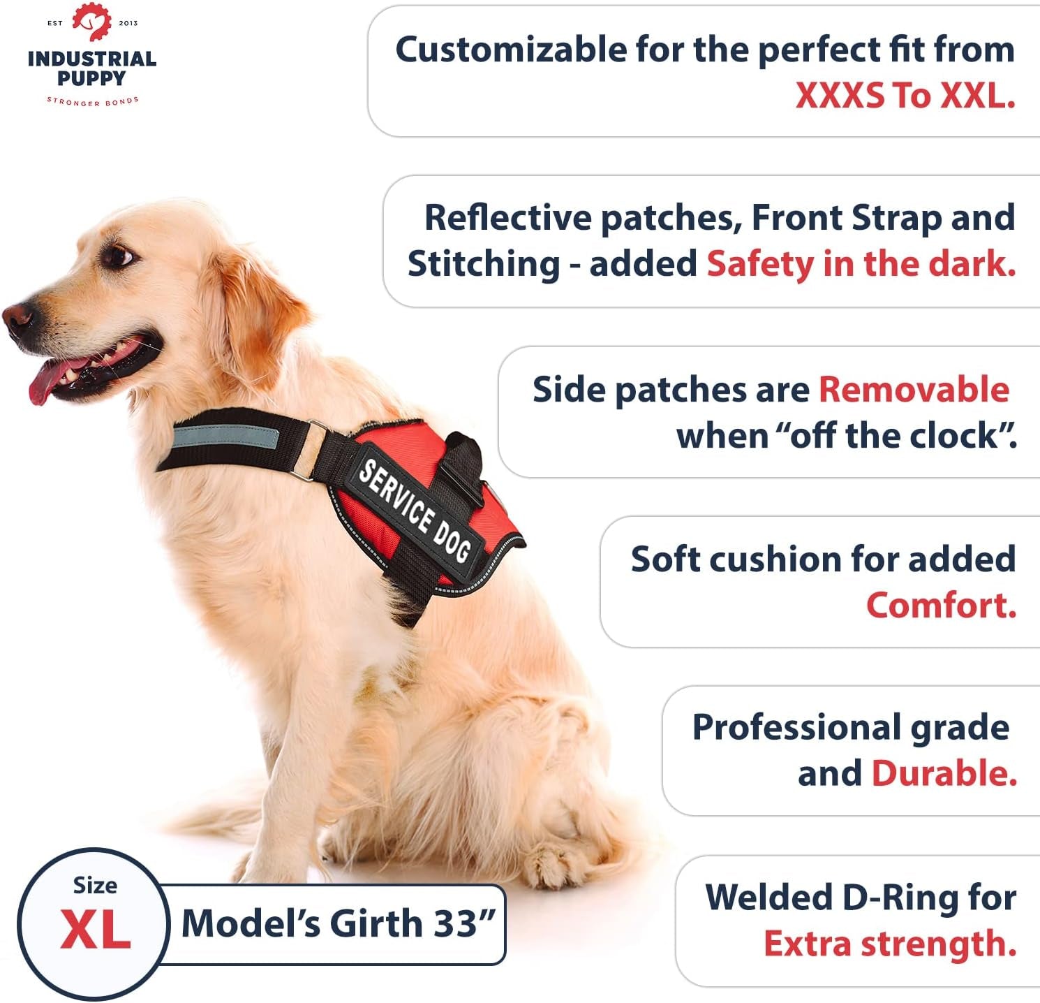 Premium Service Dog Vest and Leash Set - Reflective Patch, Comfortable Mesh Design, Sizes XXS to XXL